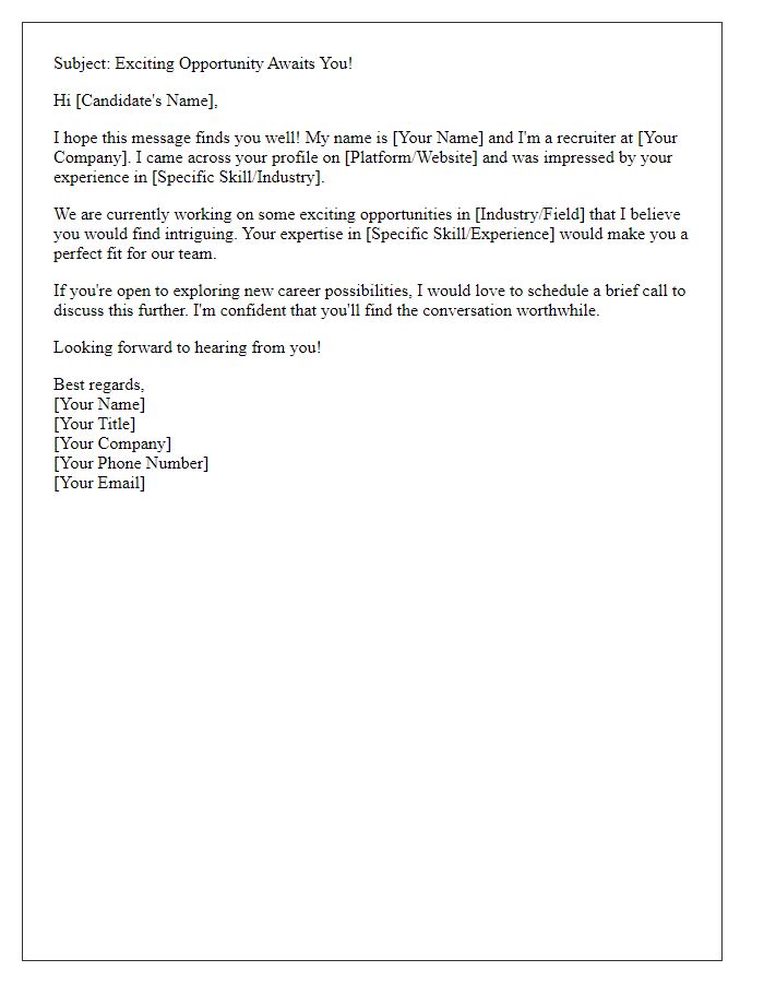 Letter template of an engaging introduction email for a recruiter targeting passive candidates.