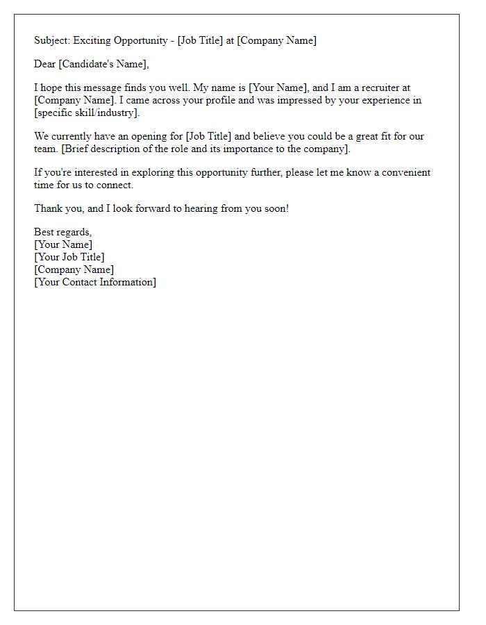 Letter template of an introduction email for a recruiter reaching out to candidates.