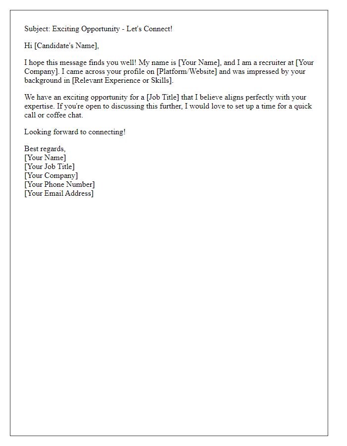 Letter template of a personalized introduction email from a recruiter to connect with candidates.