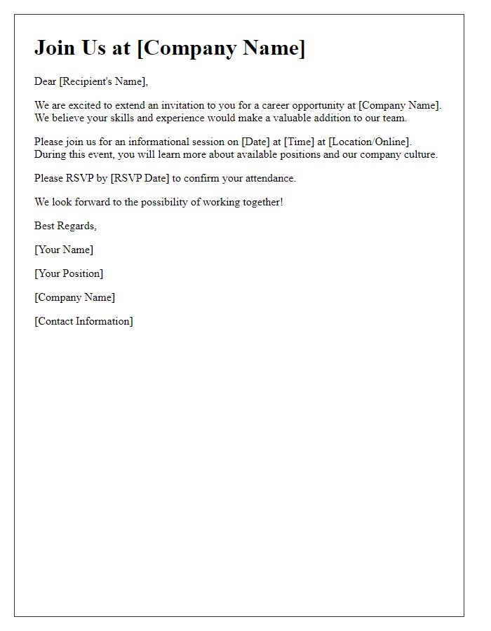 Letter template of Career Opportunity Invitation