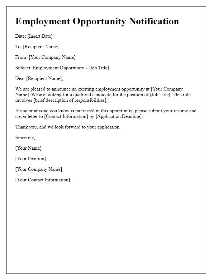 Letter template of Employment Opportunity Notification