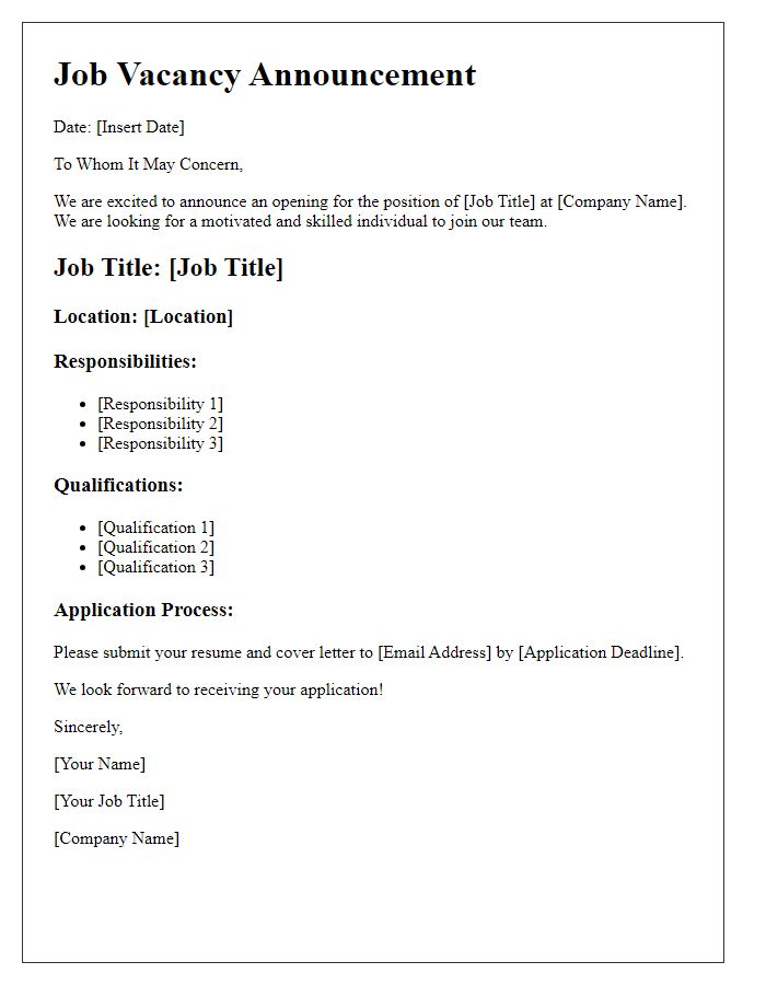 Letter template of Job Vacancy Announcement