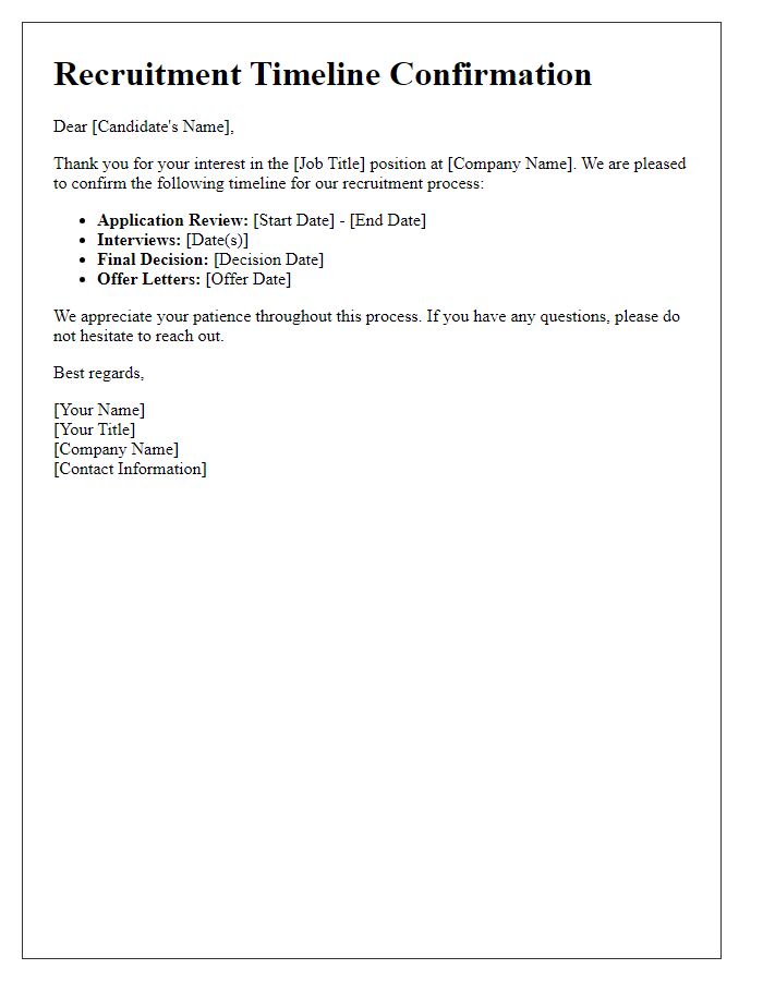 Letter template of recruitment timeline confirmation for candidates