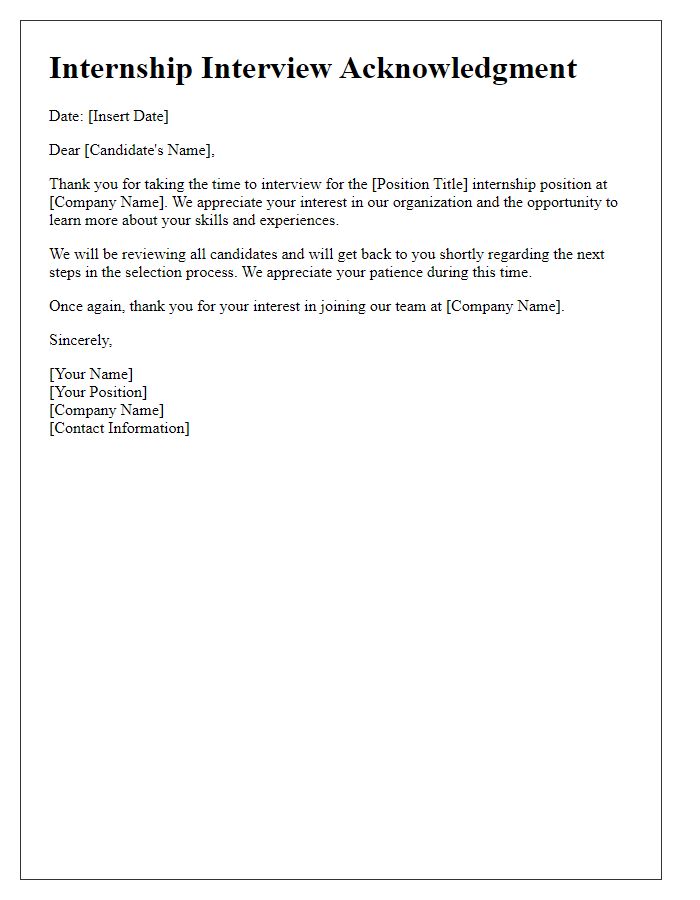 Letter template of Internship Interview Acknowledgment