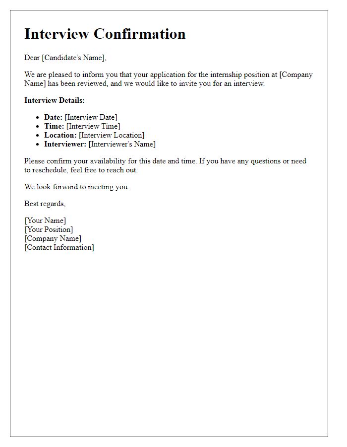 Letter template of Internship Interview Confirmation