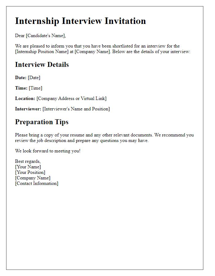 Letter template of Internship Interview Details