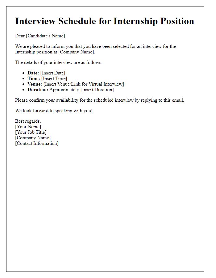 Letter template of Internship Interview Scheduling