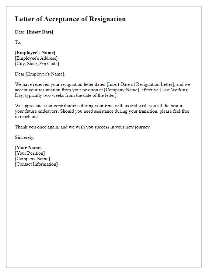 Letter template of acceptance for resignation notice