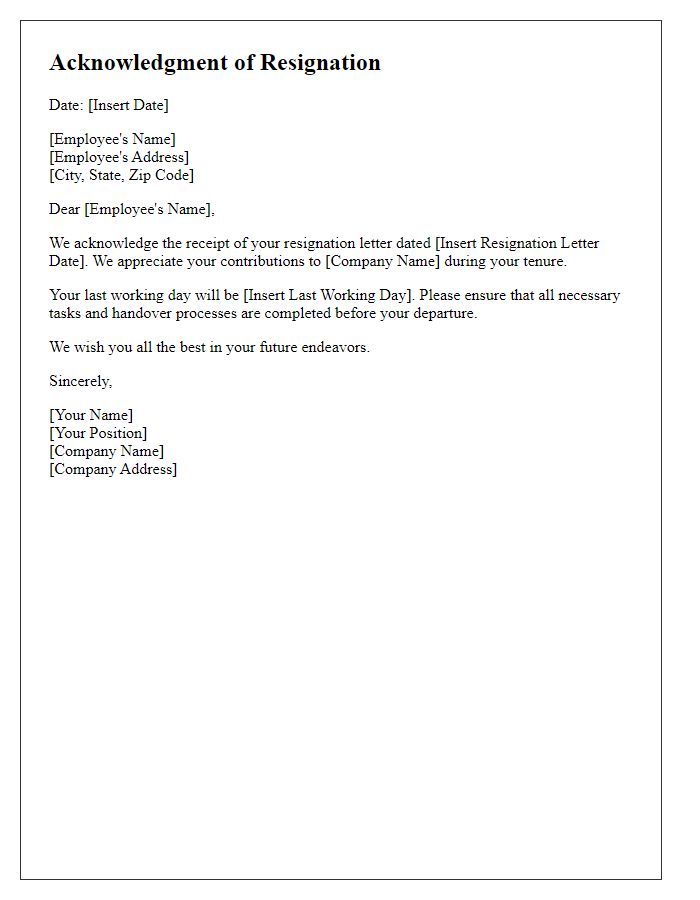 Letter template of acknowledgment for resignation letter