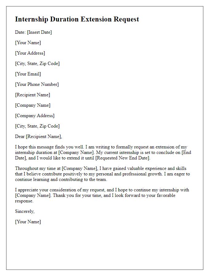 Letter template of internship duration extension request.