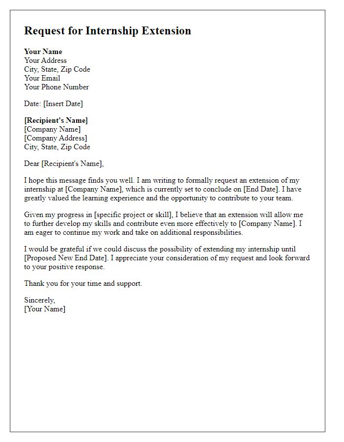 Letter template of request for internship extension.