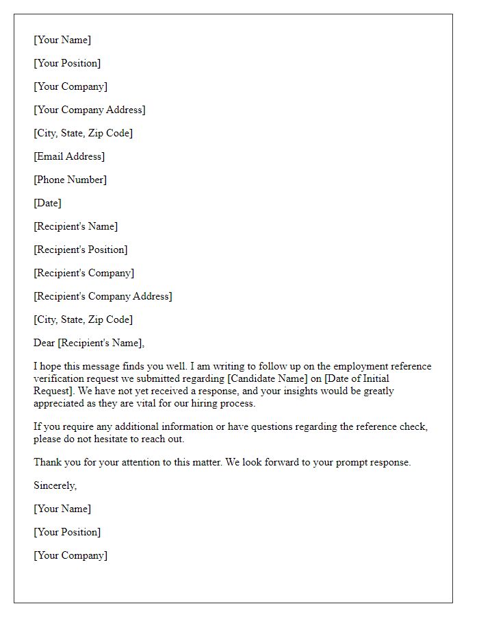 Letter template of employment reference verification follow-up