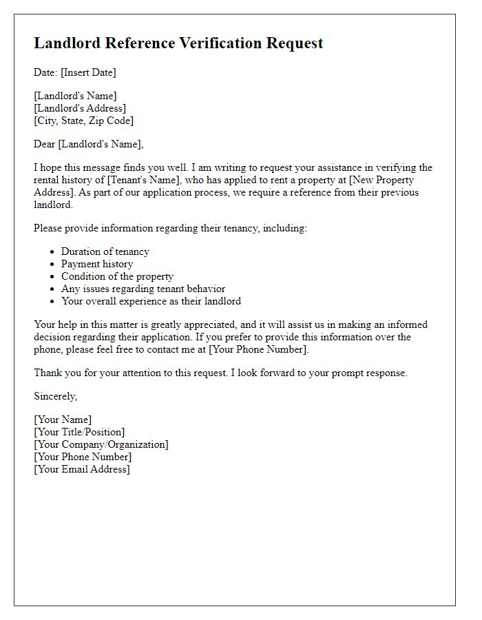 Letter template of landlord reference verification request