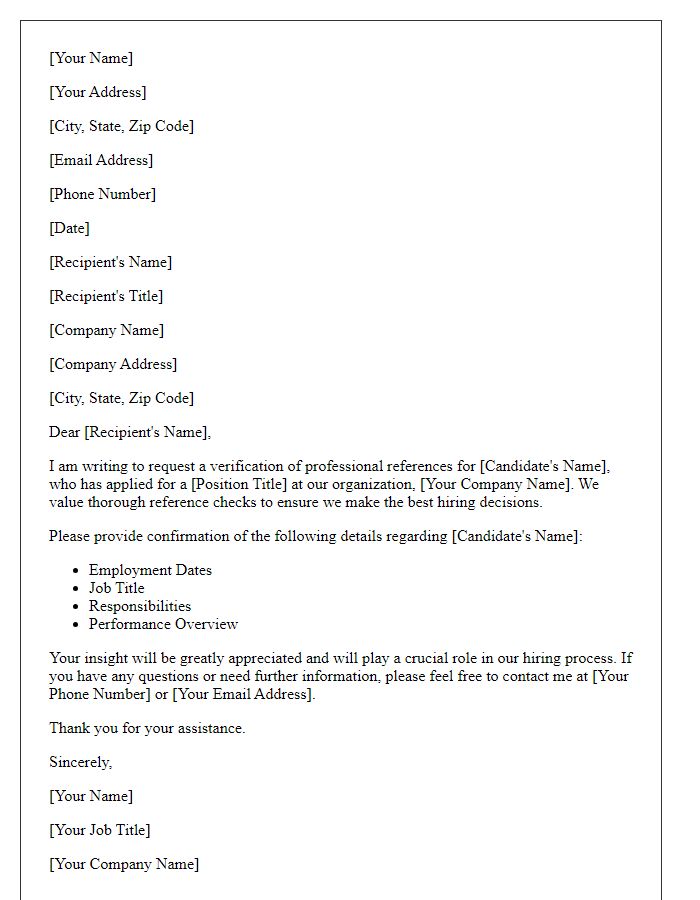 Letter template of professional reference verification request