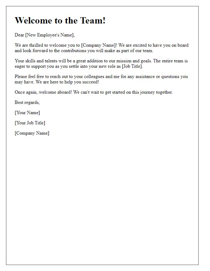 Letter template of team welcome for new employees