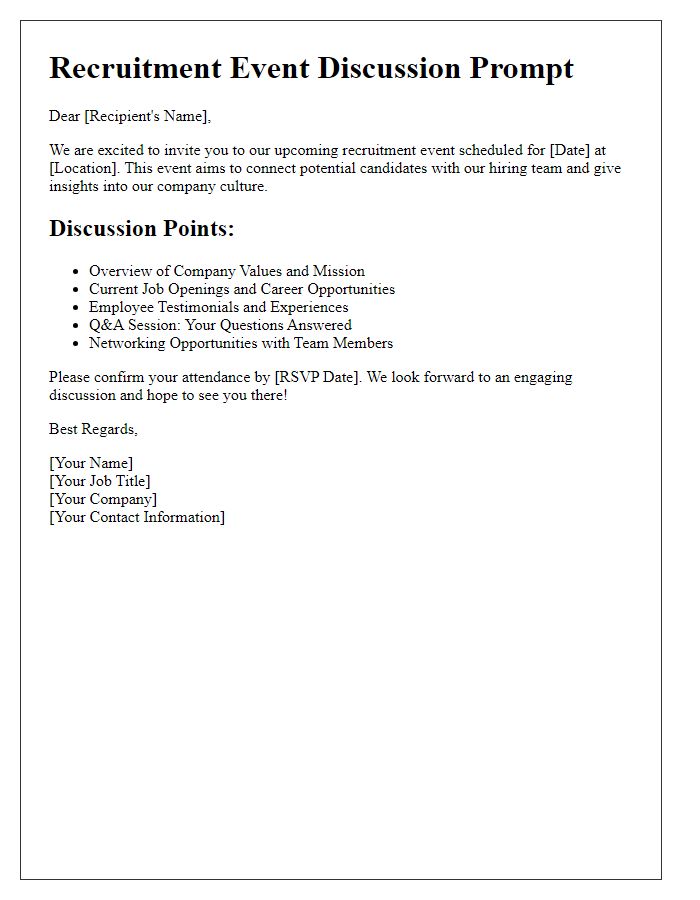 Letter template of recruitment event discussion prompt