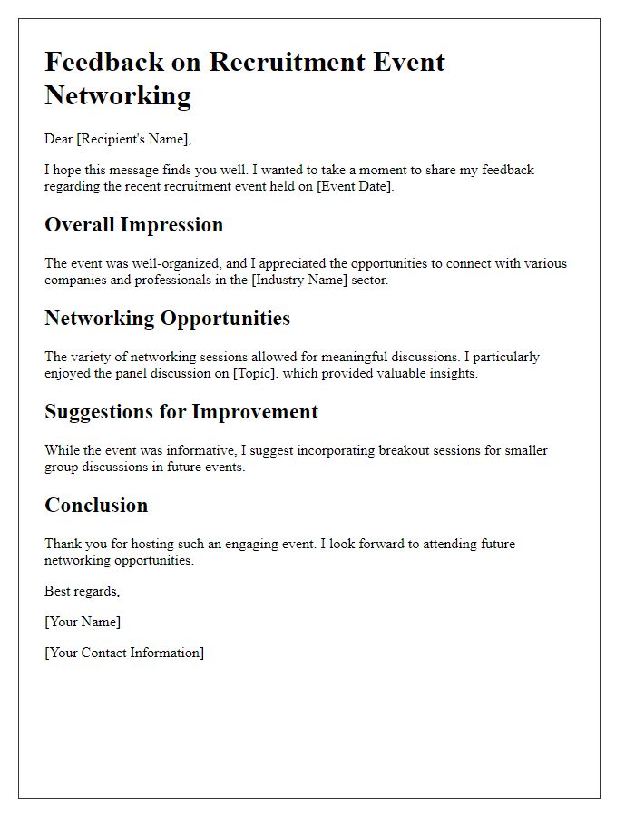 Letter template of recruitment event networking feedback