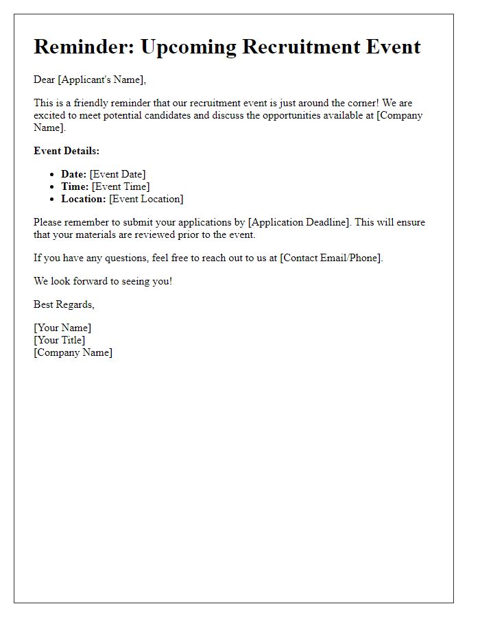 Letter template of recruitment event reminder for application submission