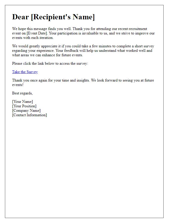 Letter template of recruitment event survey request