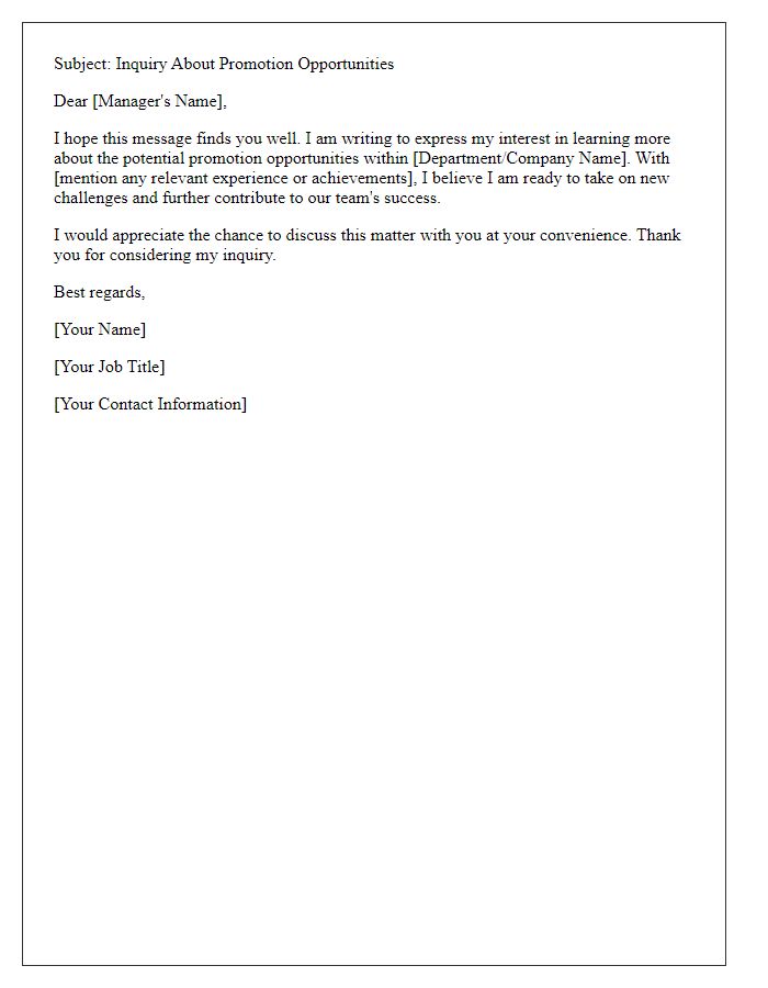 Letter template of Inquiry About Promotion Opportunities