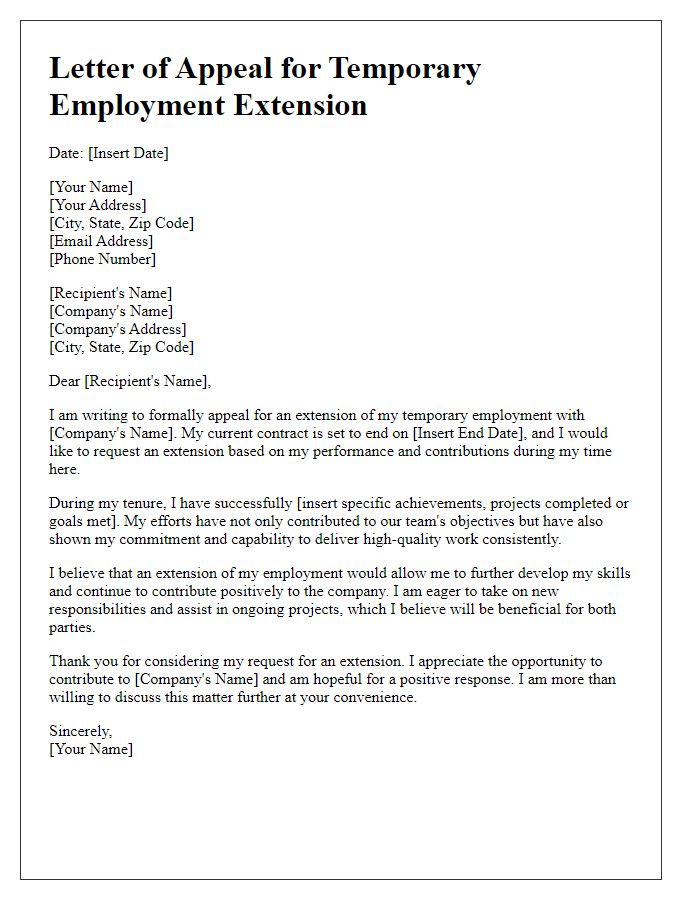 Letter template of appeal for temporary employment extension based on performance.