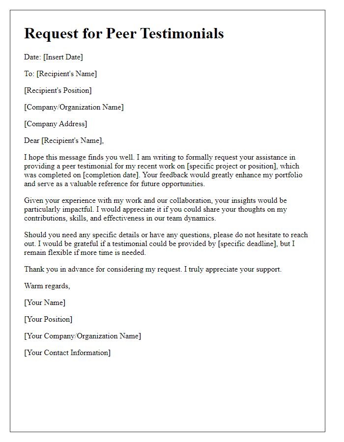 Letter template of demand for peer testimonials.