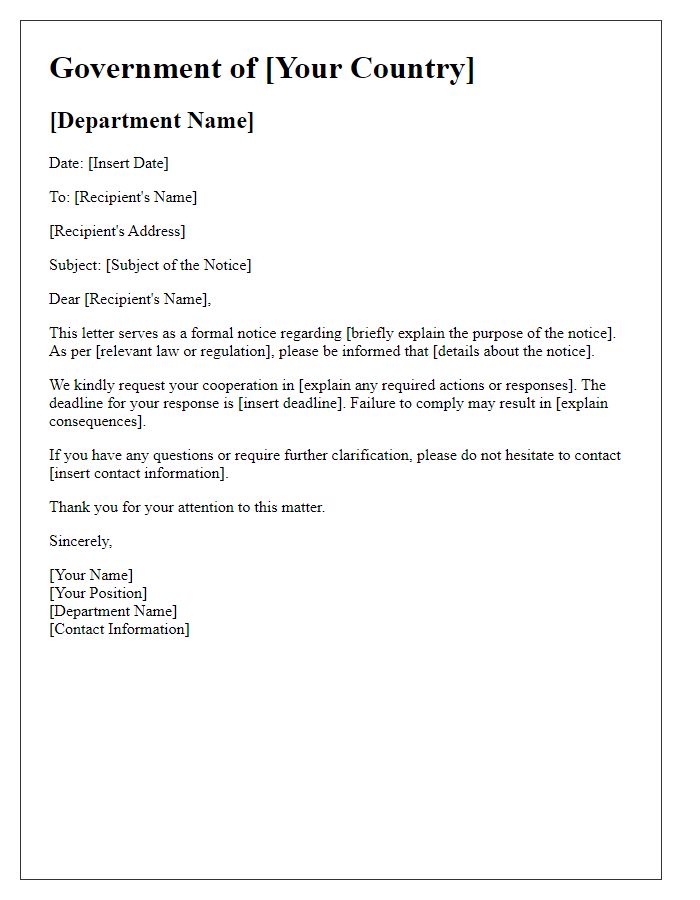 Letter template of formal government notice