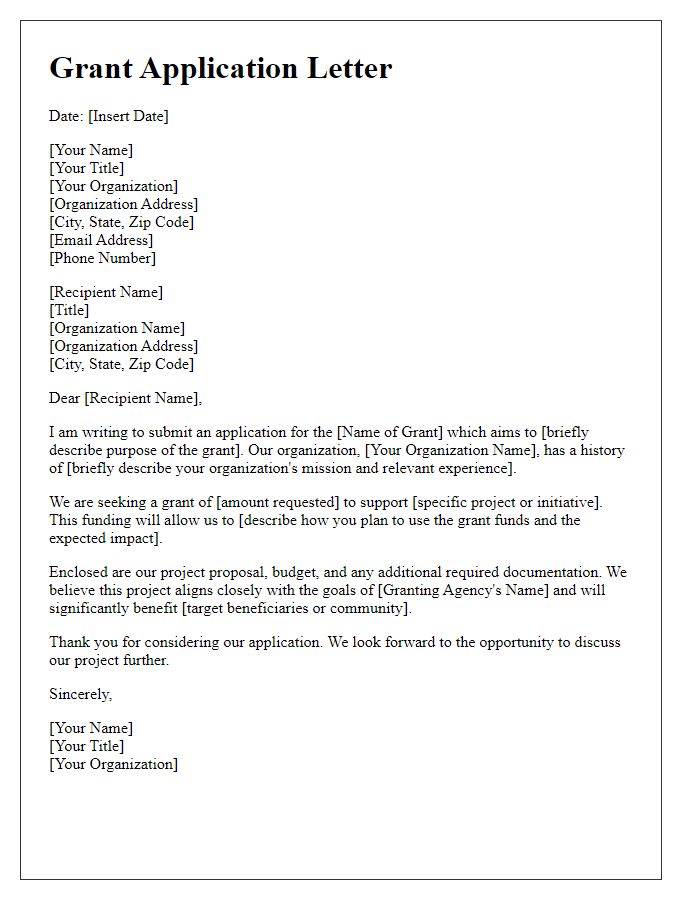 Letter template of government grant application