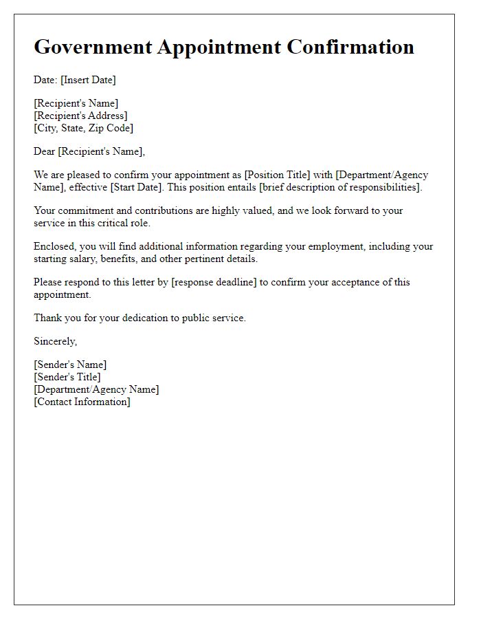 Letter template of governmental appointment confirmation