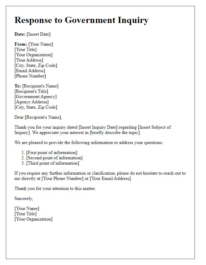 Letter template of governmental inquiry response