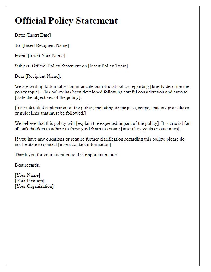 Letter template of official policy statement