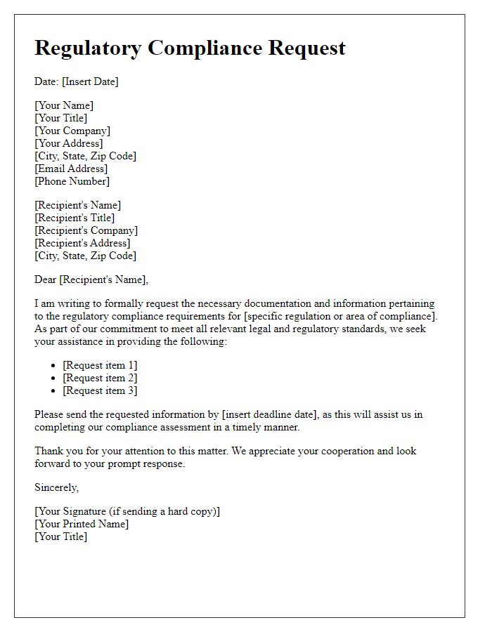 Letter template of regulatory compliance request