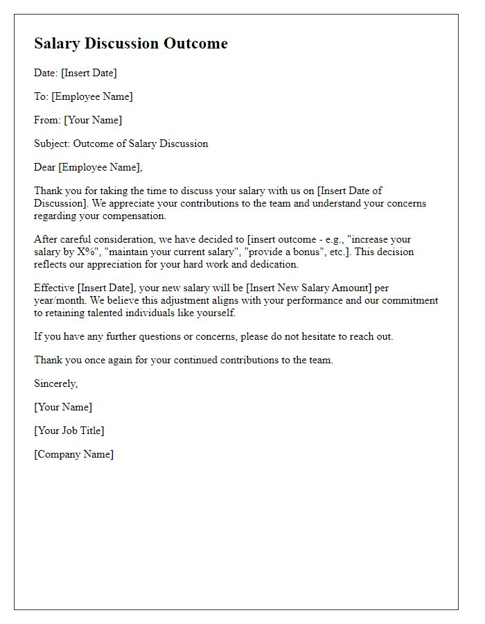 Letter template of communicating salary discussion outcomes.