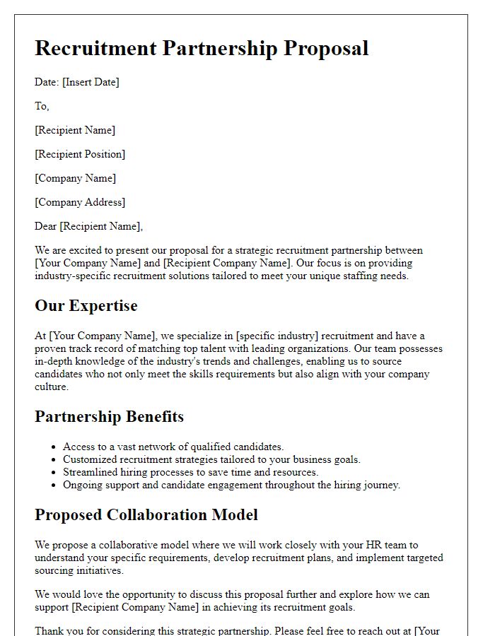 Letter template of a recruitment partnership proposal focused on industry-specific recruitment solutions.