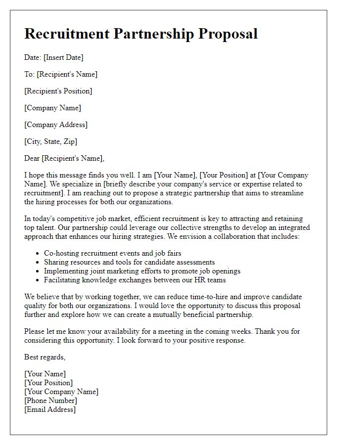 Letter template of a recruitment partnership proposal for streamlining hiring processes.