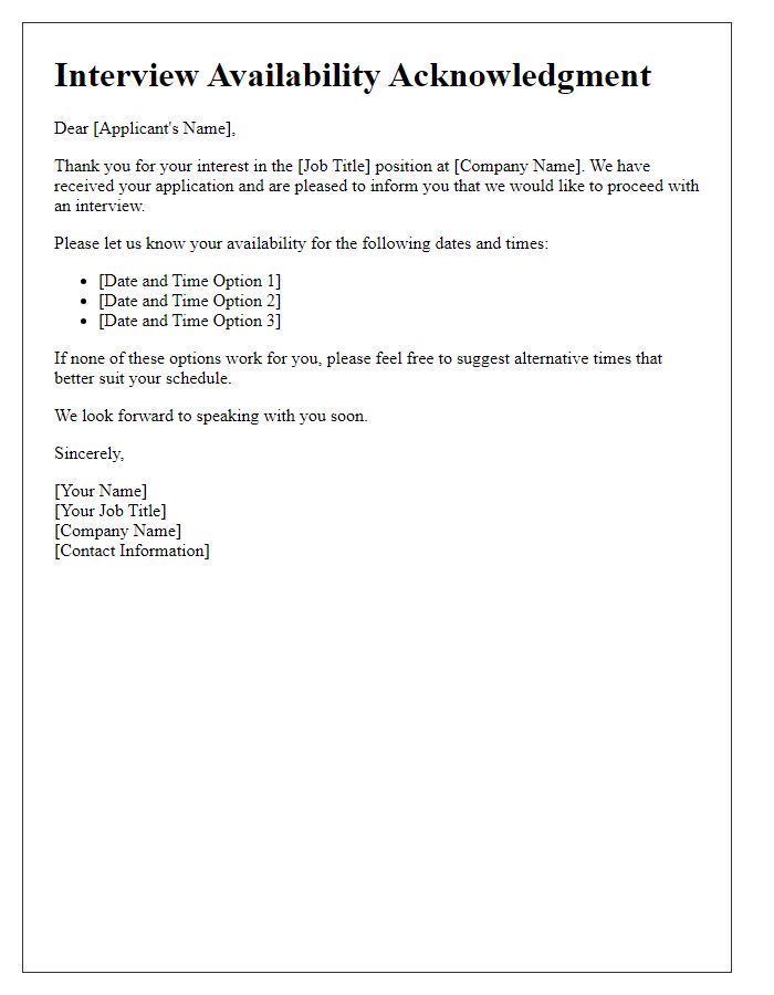 Letter template of Acknowledging Interview Availability for Applicants
