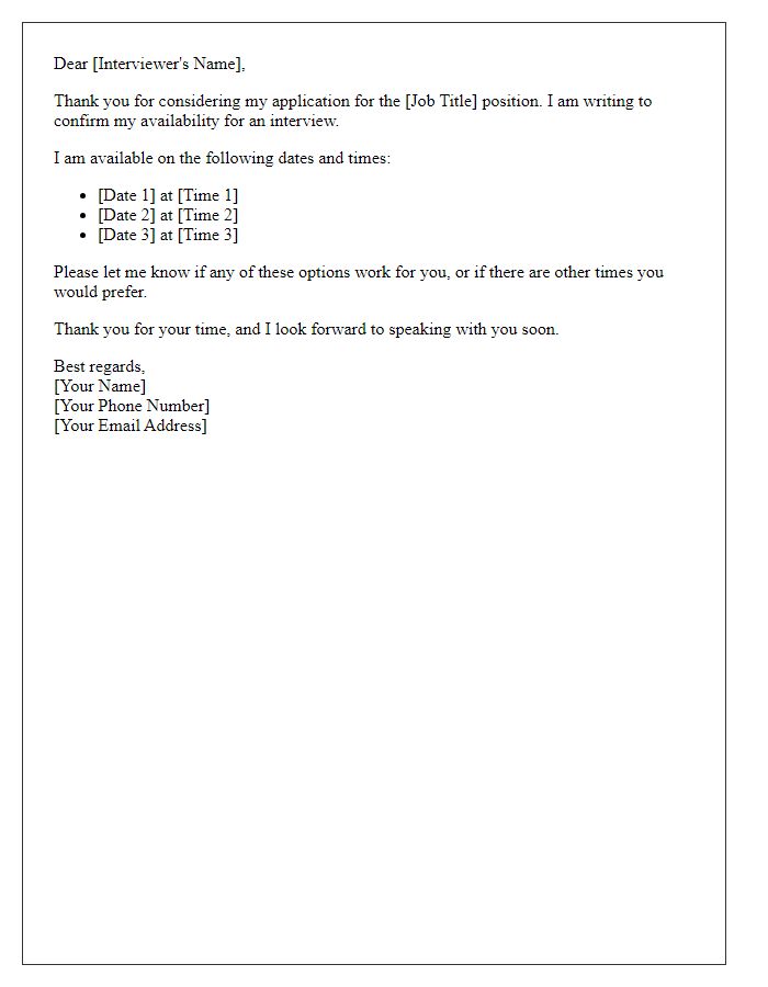 Letter template of Availability Confirmation for Interview Scheduling