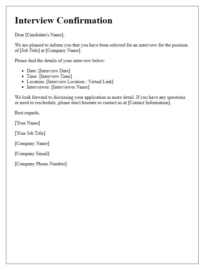 Letter template of Candidate Interview Confirmation for Recruitment Process