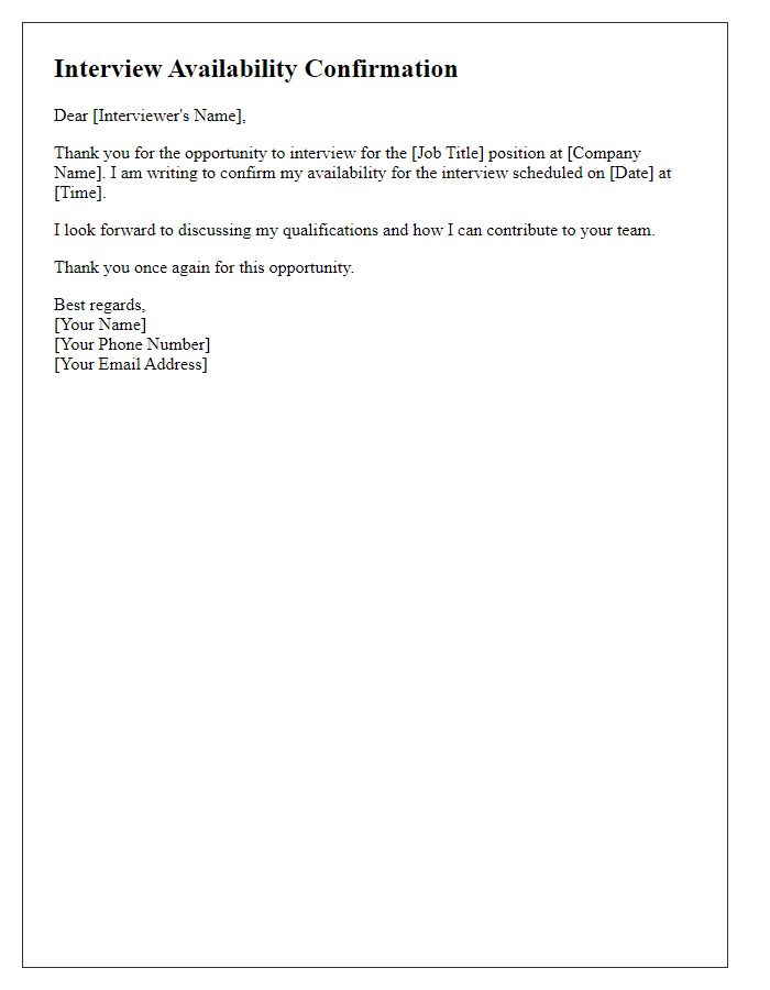 Letter template of Confirming Interview Availability for Job Seeker
