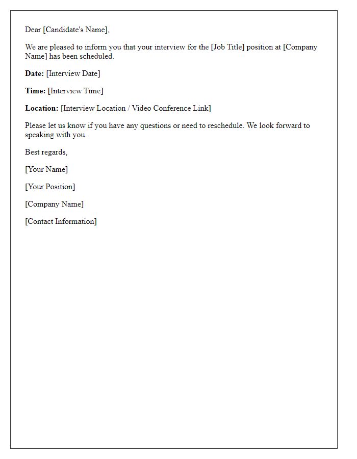 Letter template of Confirming Interview Date and Time for Candidates