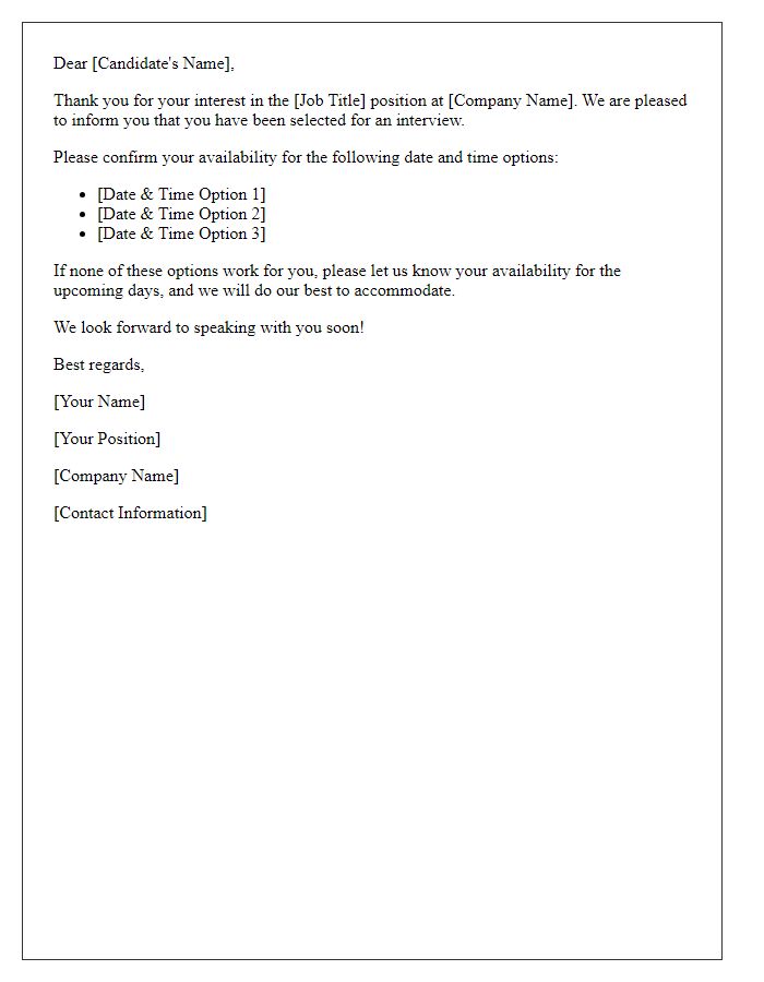 Letter template of Finalizing Interview Availability for Prospective Employees