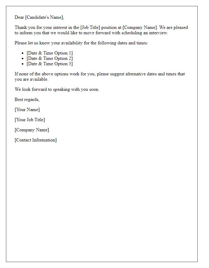 Letter template of Interview Availability Confirmation for Prospective Candidates