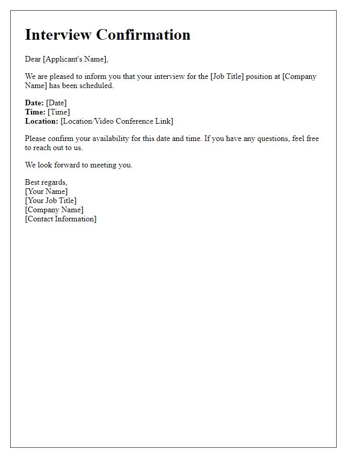 Letter template of Interview Scheduling Confirmation for Job Applicants