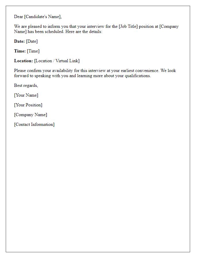 Letter template of Interview Time Confirmation for Potential Employees