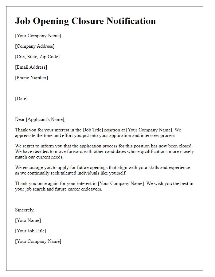 Letter template of job opening closure notification