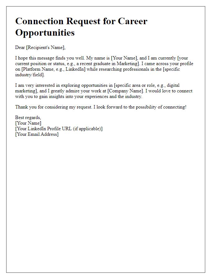 Letter template of connection request for career opportunities