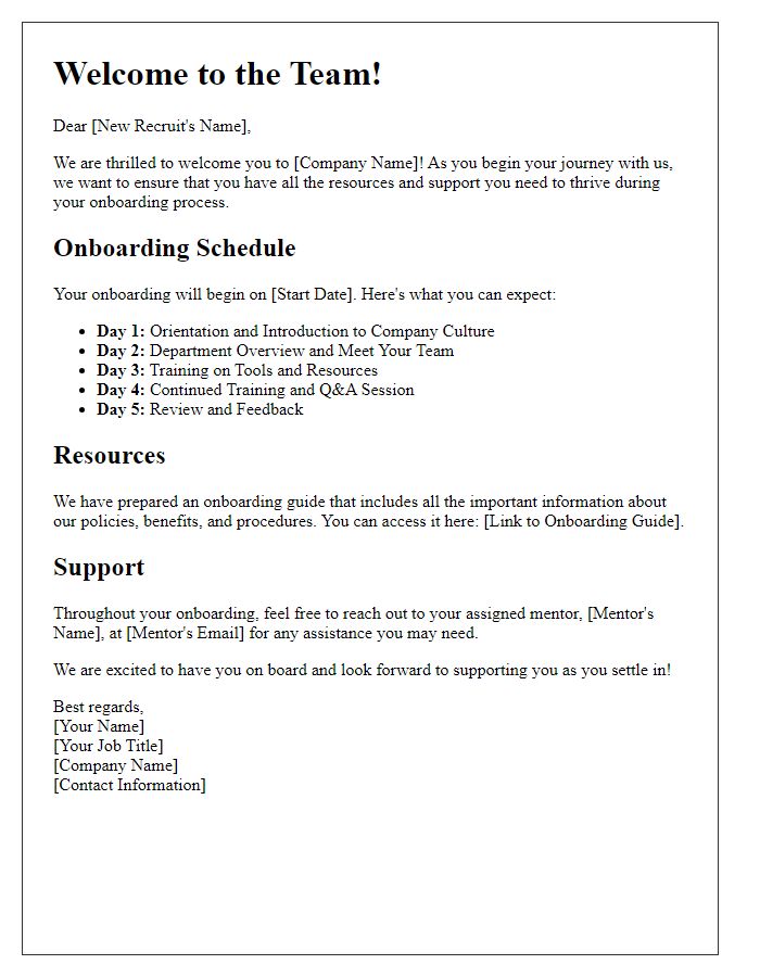 Letter template of guiding new recruits through the onboarding process.