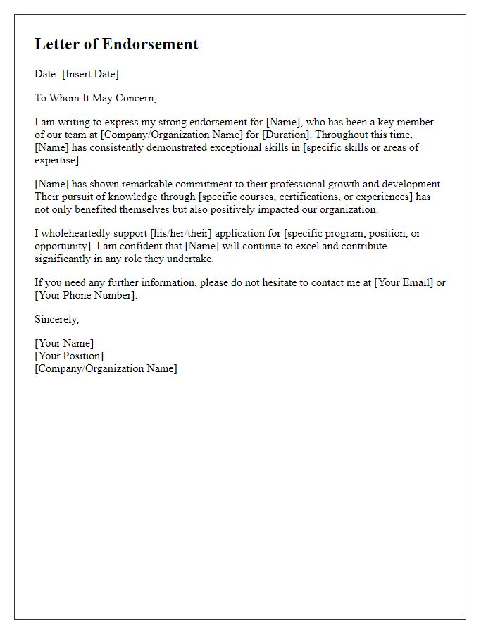 Letter template of endorsement for professional growth and development