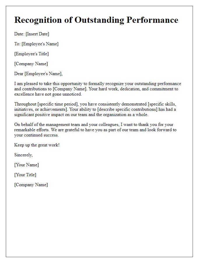 Letter template of recognition for outstanding employee performance