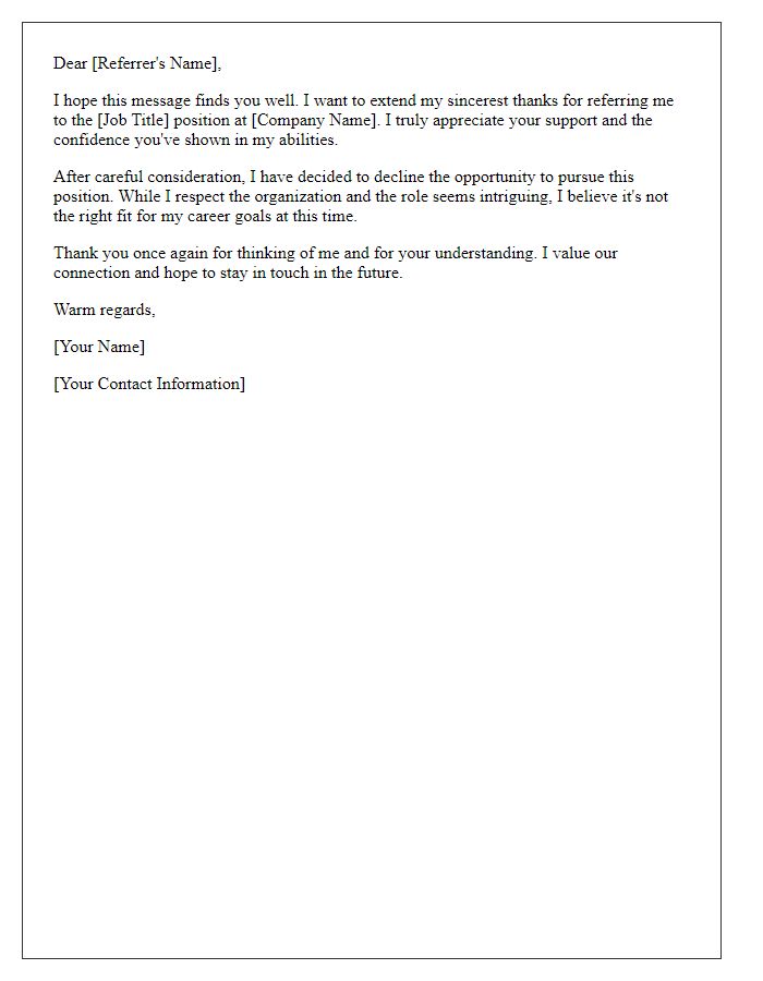 Letter template of graciously rejecting a job referral